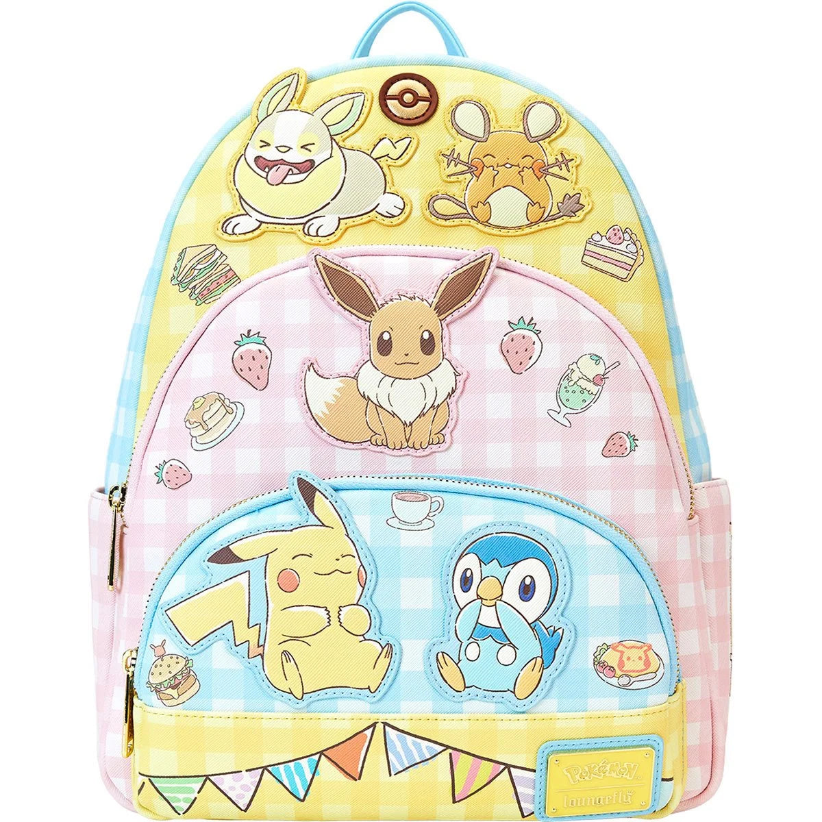 Pokemon Pastel Gingham Cafe Triple Pocket Backpack